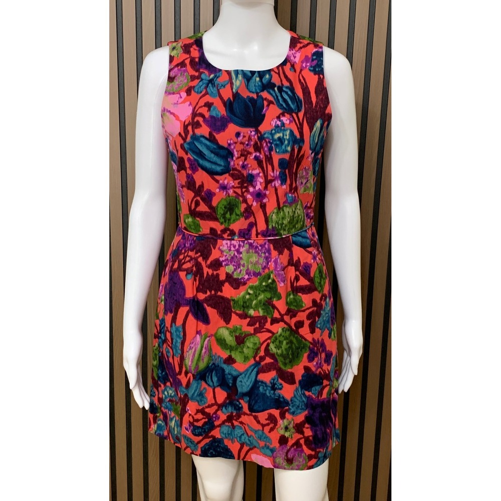 J.Crew Women's 2 Floral Cotton Sleeveless Shift Dress Coral Purple Green